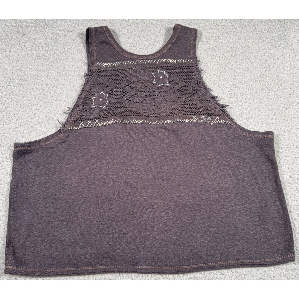 Free People We The Free Window Tank Womens XS Gray Crochet Star Crop Top Boho